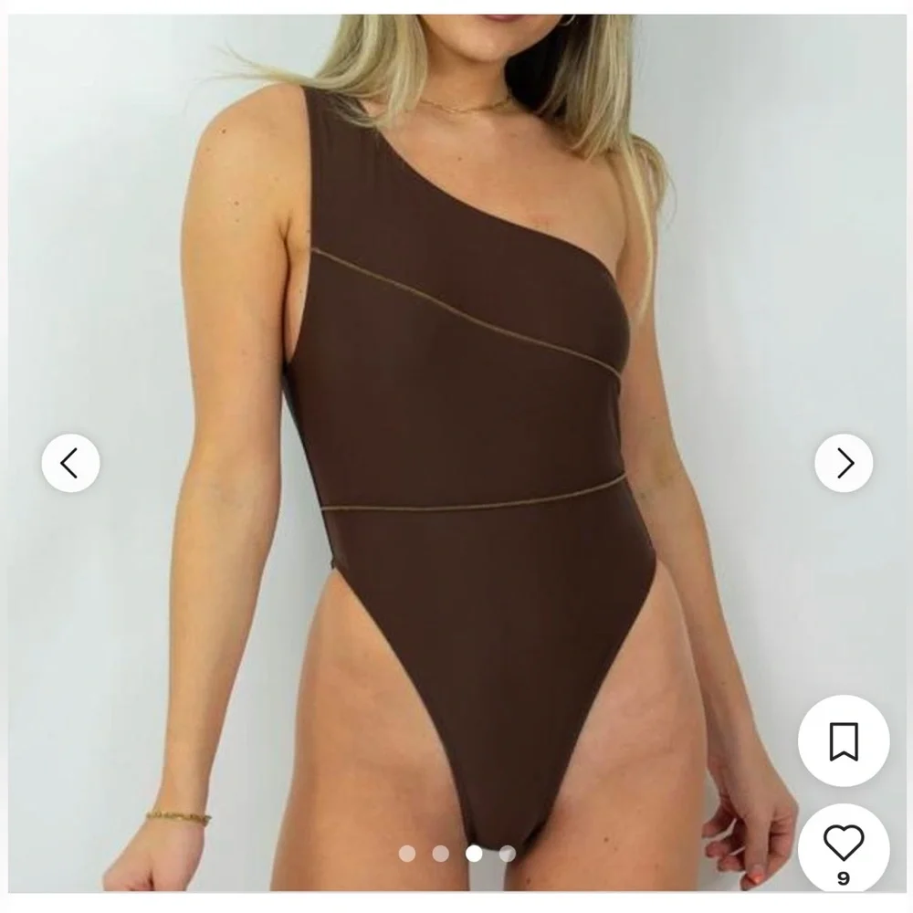 Motel Rocks Women's Brown One-Shoulder Swimsuit - Picture 1 of 4